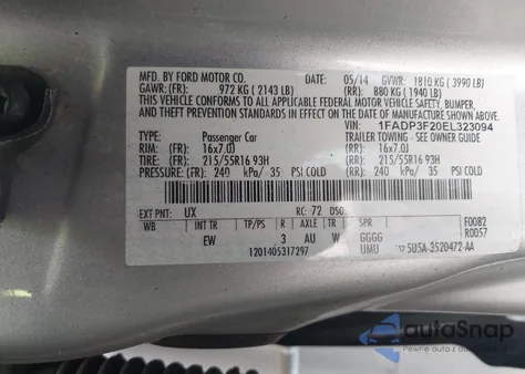 2014 Ford Focus Se from USA, damaged, VIN 1FADP3F20EL323094